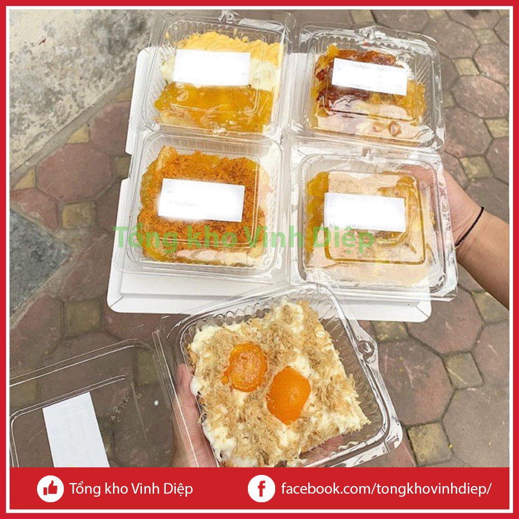 Combo 100 hộp nhựa vuông dùng 1 lần đựng bánh bông lan trứng muối, đồ ăn - HH-5/05