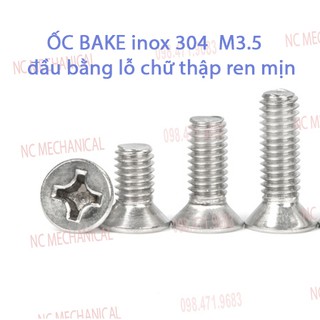 [SIÊU RẺ] ỐC BAKE inox 304  M3 đầu bằng lỗ chữ thập ren mịn