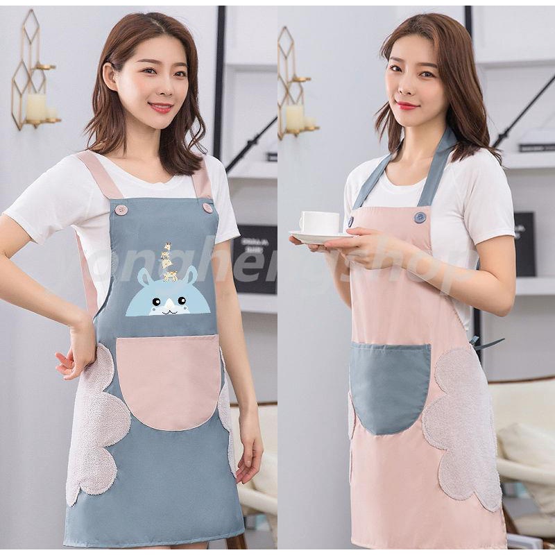 Tạp Dề Không Tay Chống Nước Có Túi In Hình Hoạt Hình Dễ Thương