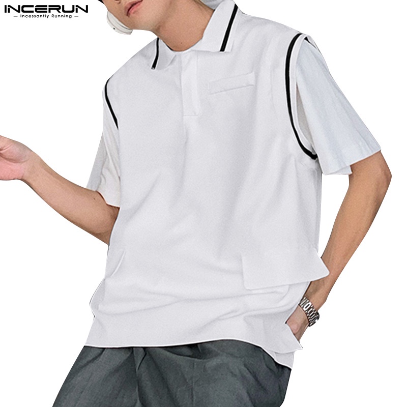 Áo ba lỗ sát nách INCERUN màu sắc tương phản trẻ trung cho nam