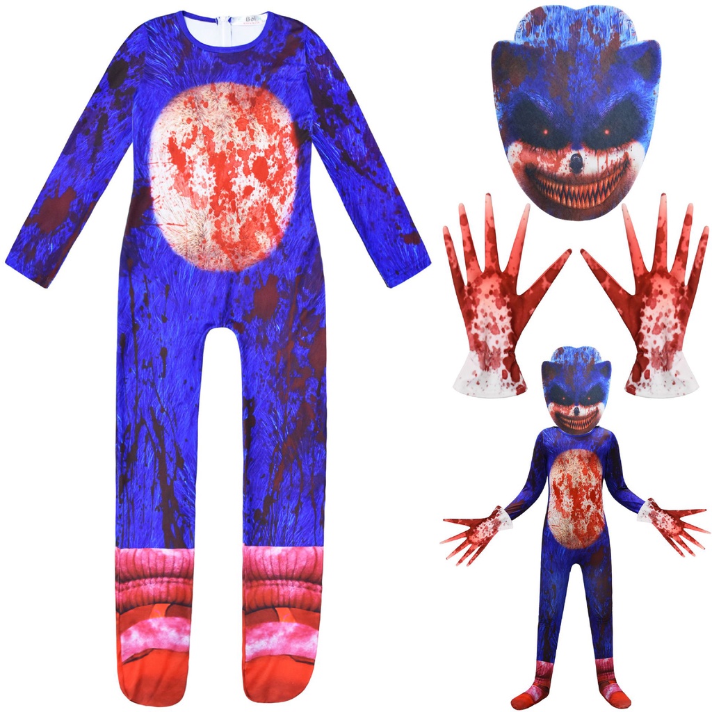 carton Sonic The Hedgehog Kids Halloween Jumpsuit Cosplay Costume Fancy Dress Set Gift