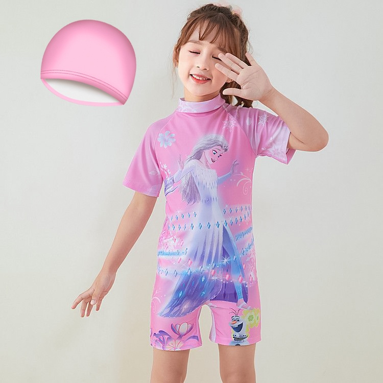 Đồ bơi trẻ em , đồ bơi bé gái | liền thân tay ngắn bao gồm nón bơi họa tiết kỳ lân size cho bé đến 30kg