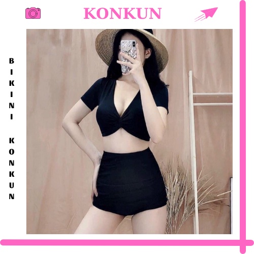 Đồ bơi nữ bikini đi biển 2 mảnh xoắn ngực nhiều màu KONKUN MS12