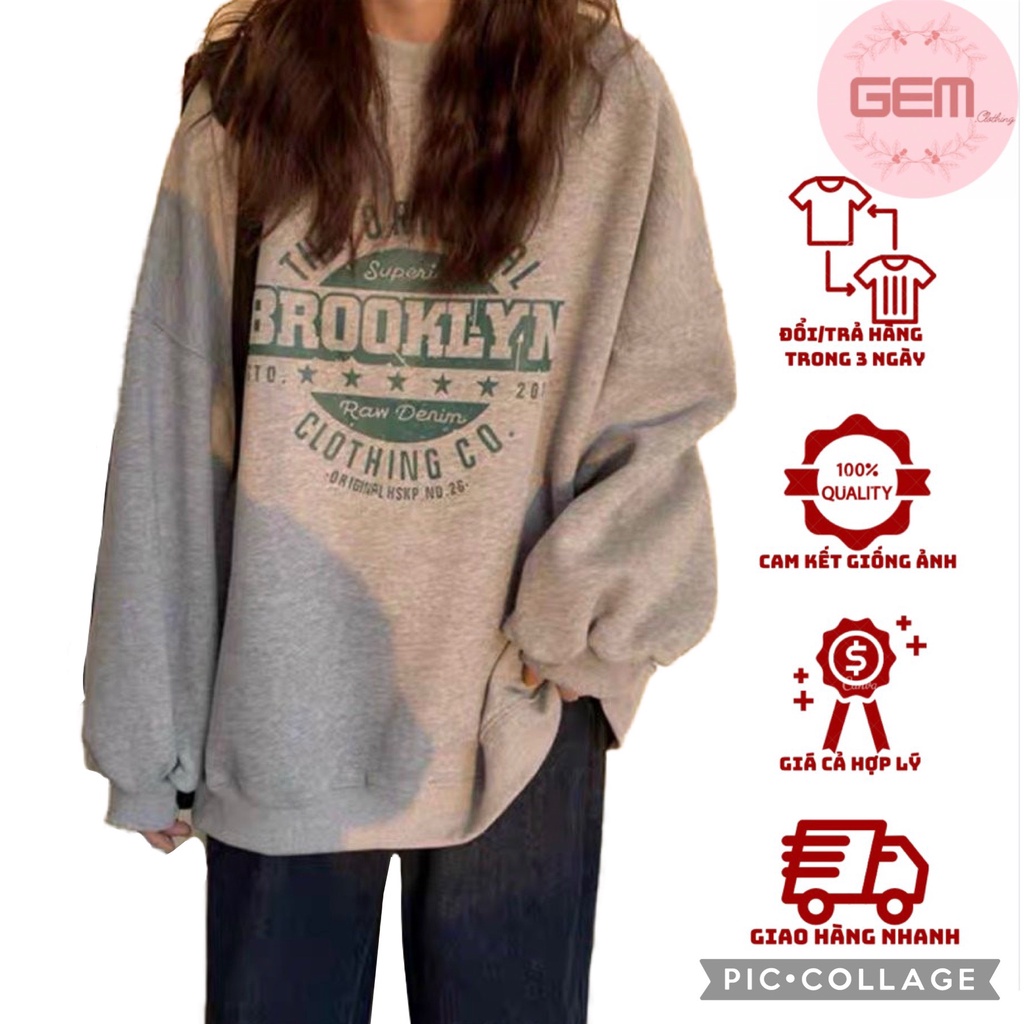 Áo nỉ sweater nam nữ form rộng unisex BROOKLYN chất nỉ bông Áo hoodie tay bồng ulzzang Freeship Sale