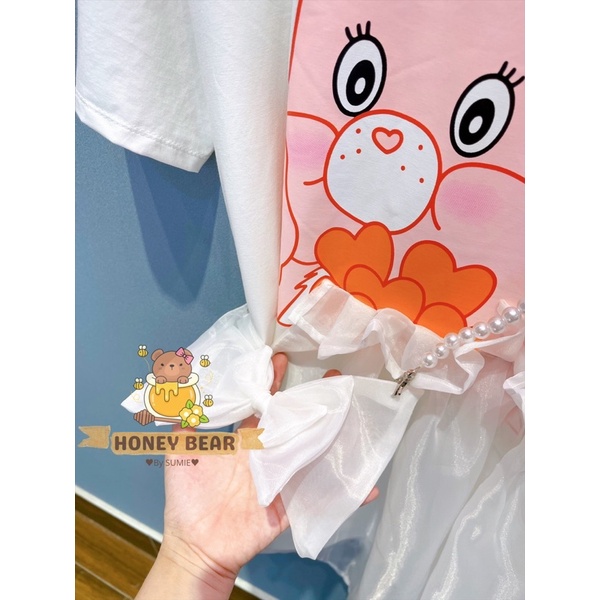 SET ĐI CHƠI - ĐẦM THUN CARE BEAR TRẮNG DÂY NƠ NGỌC - HB001