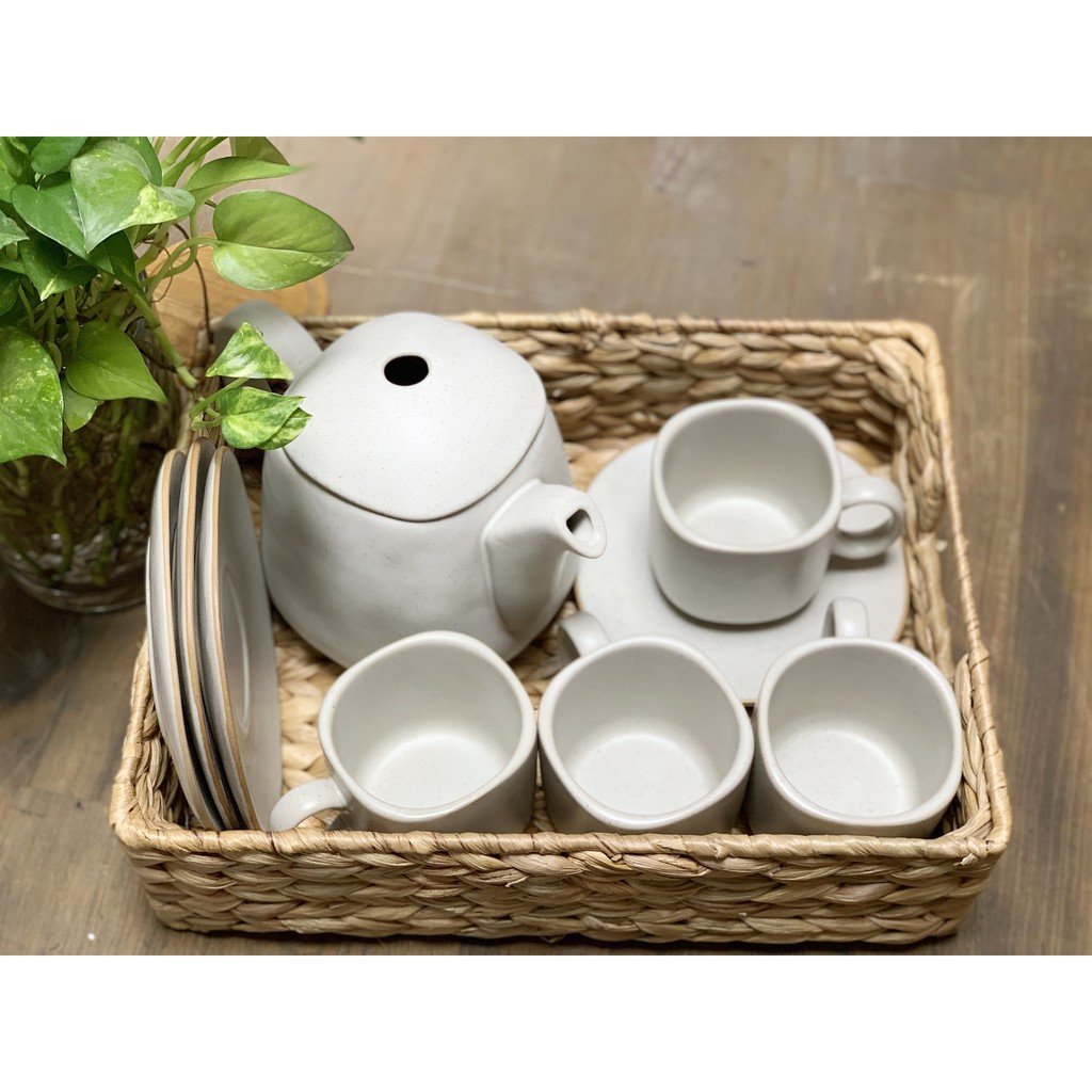 TWIN - Bộ bình trà trắng xám men mờ cao cấp - Bộ bình và 4 ly