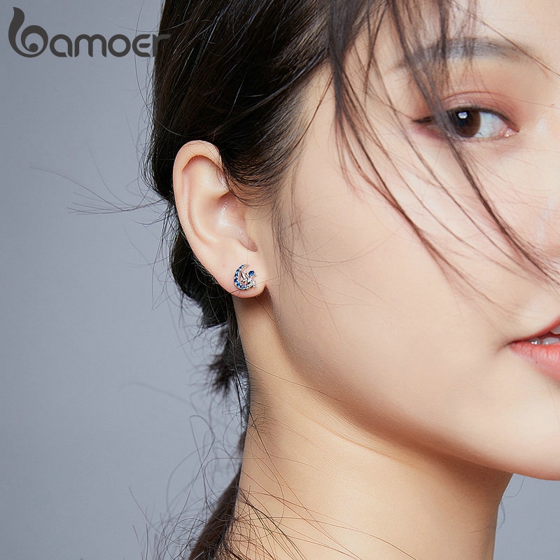 Bông Tai Bamoer Hình Mặt Trăng Đính Đá Sang Trọng