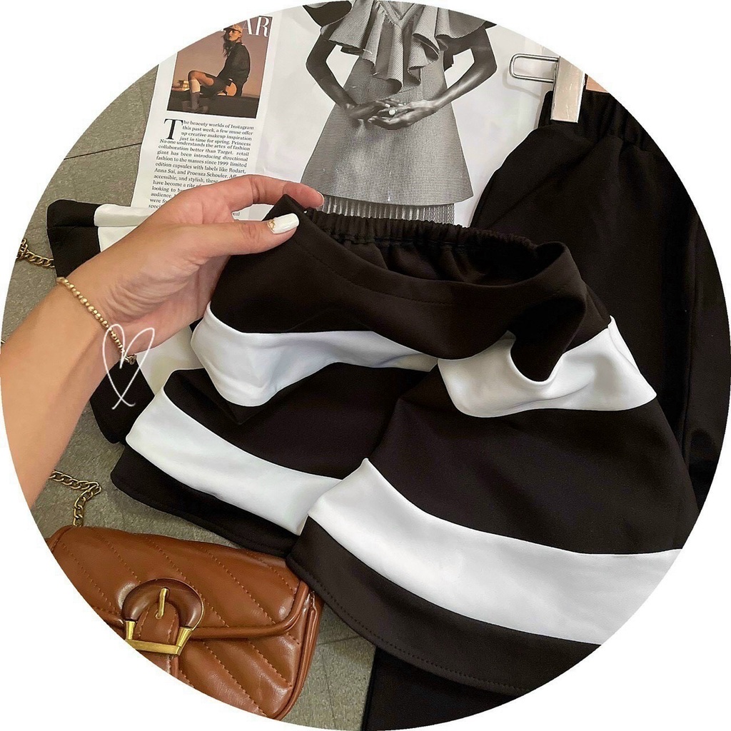 sét bộ áo sọc cúp ngực phối quần leggin