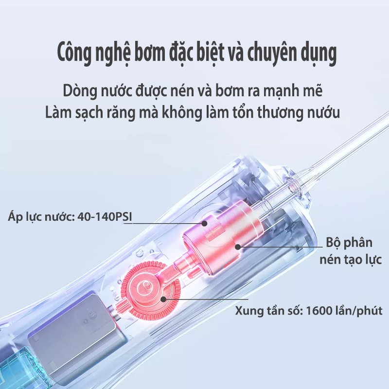 Máy Tăm Nước Xiaomi Enpuly ML8 mini pin 30 ngày, Dung tích lớn 250ML, chống nước IPX7, áp suất nước 140PSI, 2 vòi VT168