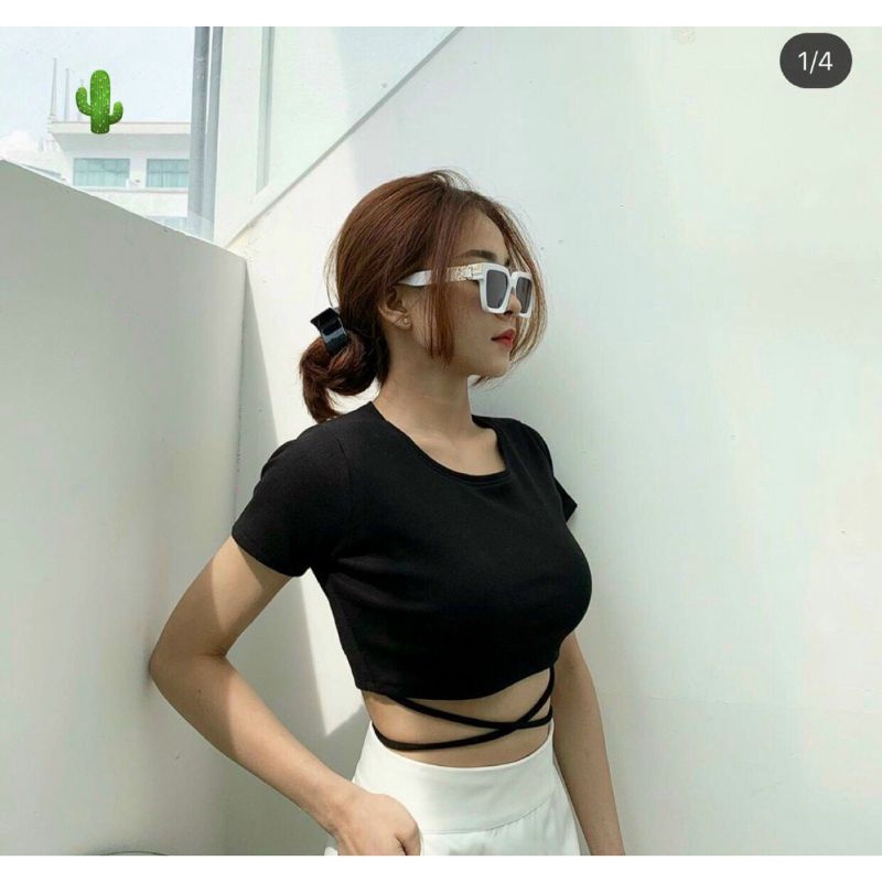 ❤️❤️❤️Áo Croptop cột eo quyến rũ Kèm hình thật [hình mẫu hot] vải thun mềm tay ngắn