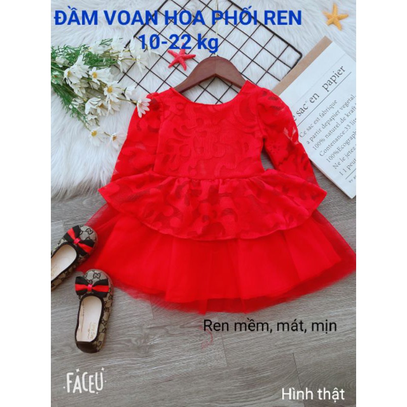 💥💥Đầm voan hoa phối ren cao cấp haivanco🎀🎀cho bé từ 10 đến 20 kg