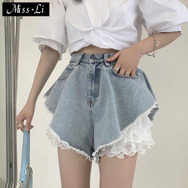 Hàng Có Sẵn Bán Chạy~Quần Short Denim Dáng Chữ a Ống Rộng Phong Cách Mùa Hè Thời Trang Hàng Bán Chạy 2022