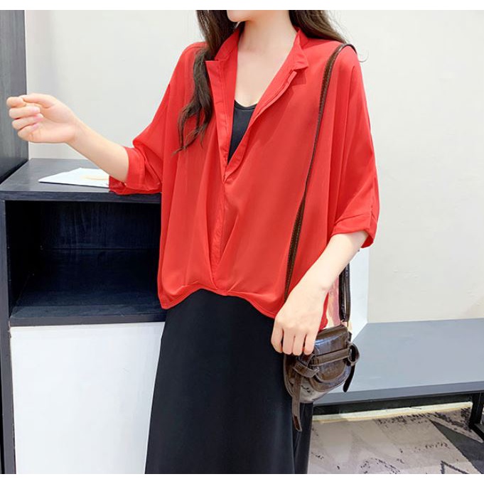 Set Áo Cánh Dơi Dáng Rộng + Đầm Midi Màu Trơn Thời Trang Nữ Tính