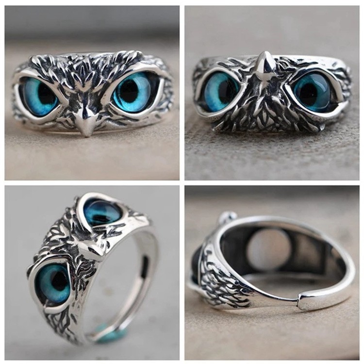 Nhẫn nam titan không gỉ Eagle Ring Mắt Cú Mèo Kuu Clothes Freesize Màu bạc thời trang - Eagle Ring nam nữ đẹp