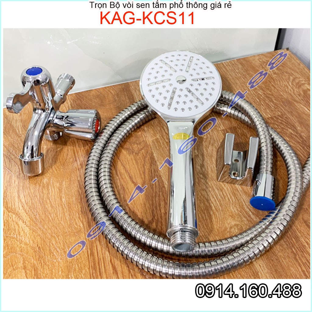 Vòi sen lạnh KAG-KCS11 Shower head, trọn bộ sen lạnh (củ sen+ dây) màuinox bóng 100% dùng tia phun nước mạnh sử dụng tốt