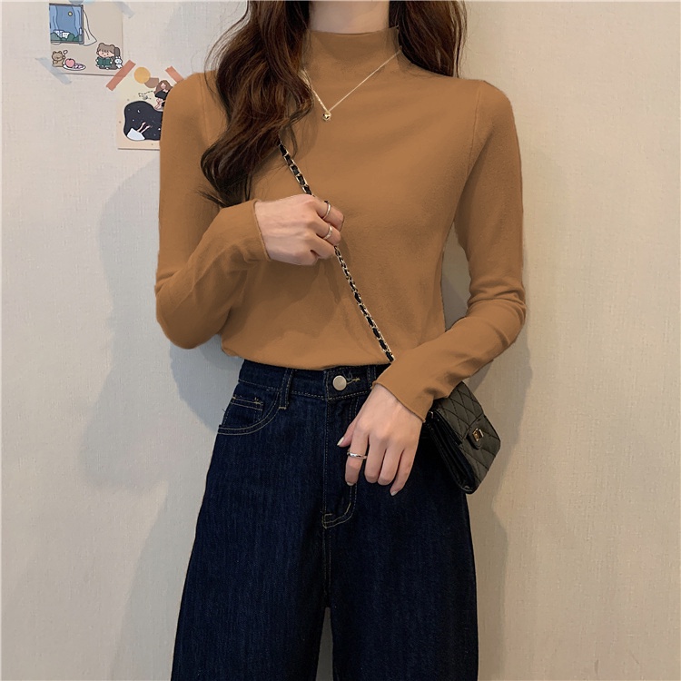 NRVP Áo thun tay dài cổ cao phong cách Hàn Quốc 2021 cho nữ