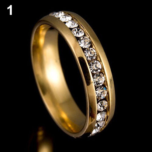 Nhẫn titan mạ vàng 18k đơn giản cá tính đính đá lấp lánh dành cho cặp đôi nhiều kích cỡ từ 6 đến 11