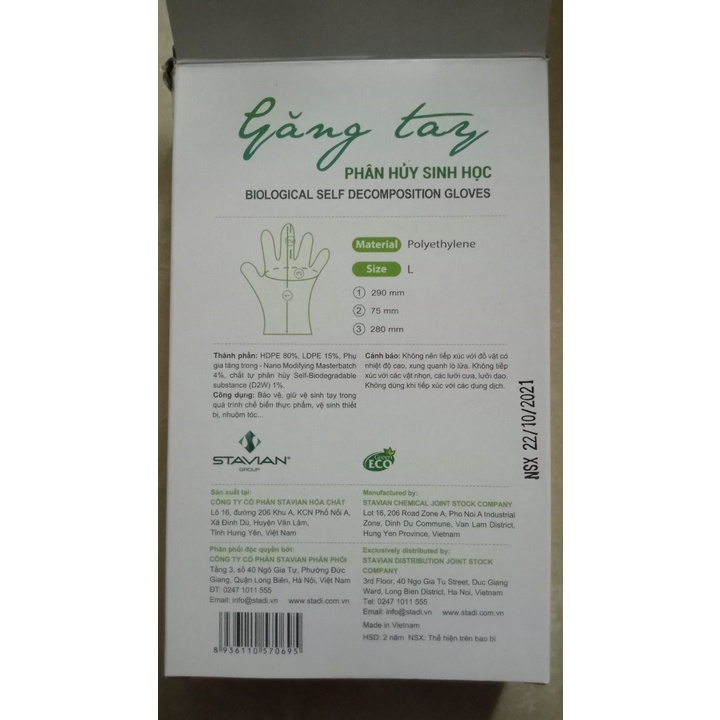 Găng tay nylon ECOGREEN STAVIAN 100 chiếc tự hủy sinh học