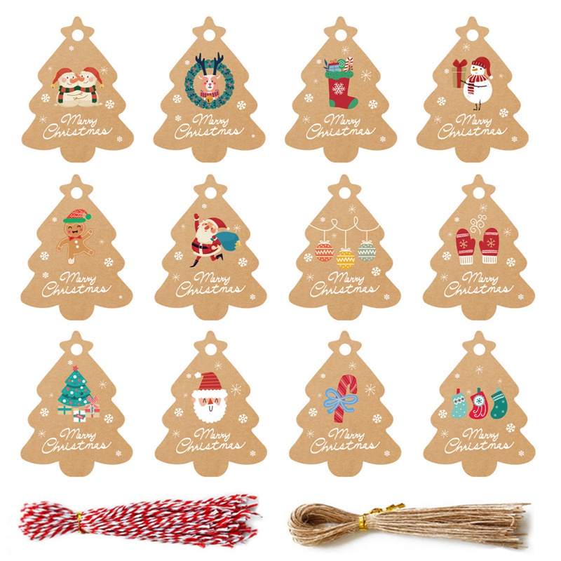 Set 48 thẻ giấy hình cây thông giáng sinh và dây treo trang trí xinh xắn DIY