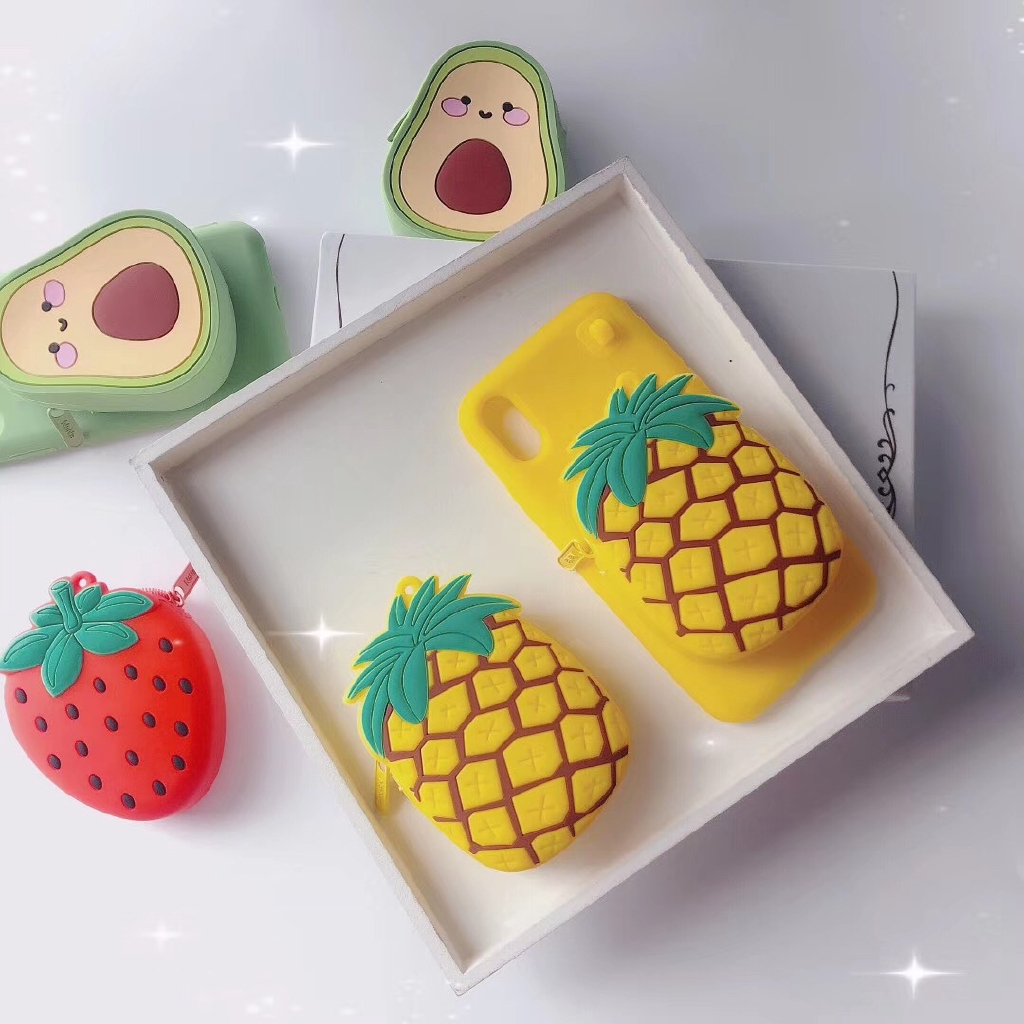 Ốp lưng silicone tích hợp ví hình trái dâu, trái bơ, trái dứa cho điện thoại Apple iphone Xs Max XR i8 i7 i6 6s Plus | BigBuy360 - bigbuy360.vn