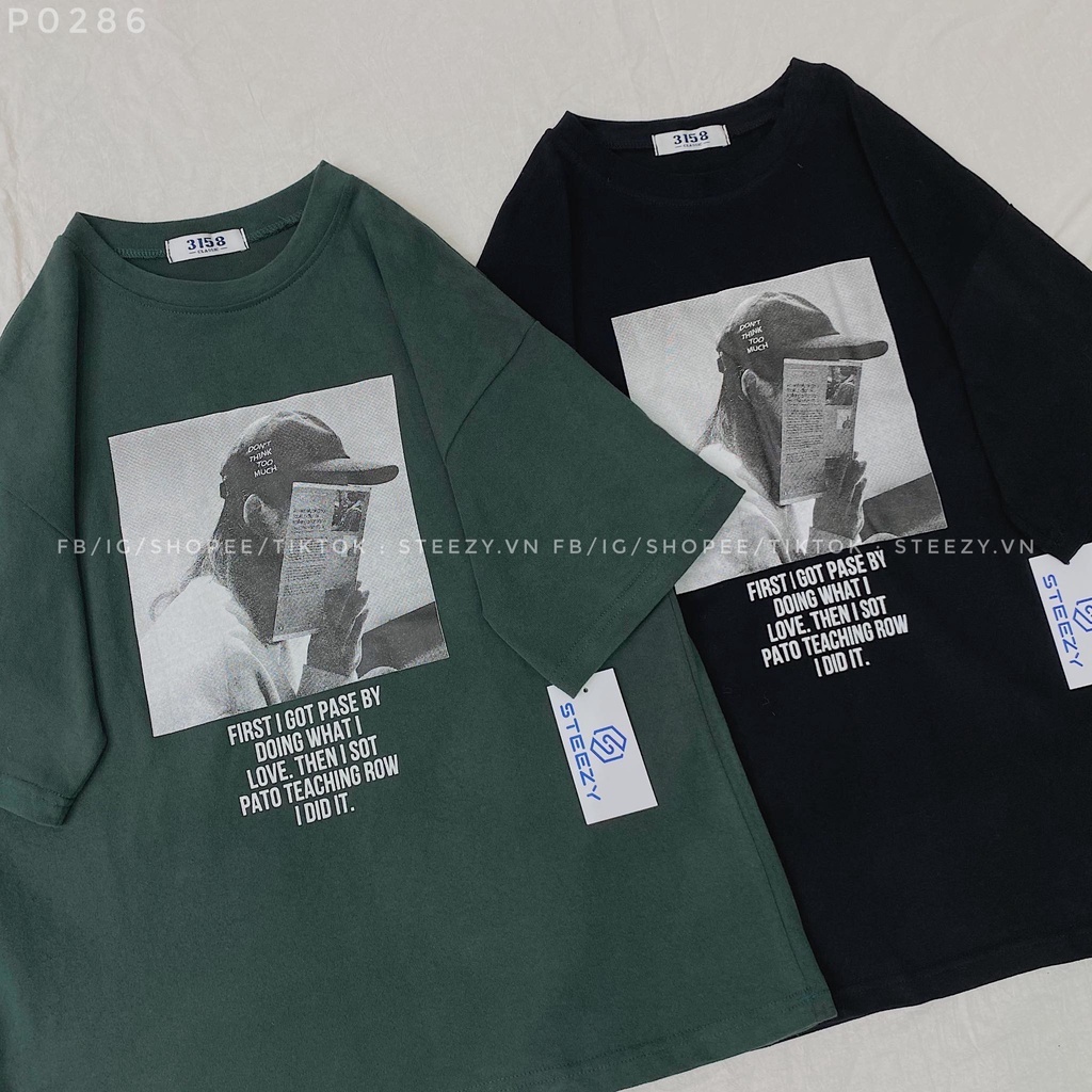 [P0286] Áo thun cotton mặt lông dày in hình cô gái đội mũ chữ FIRST I GOT form rộng ngắn (Có sẵn/Ảnh thật)