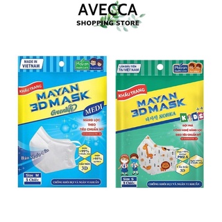 Khẩu Trang Kháng Khuẩn PM2.5 Mayan 3D Mask - Gói 5 Cái Màu Sọc Xanh, Trắng (Màu Ngẫu Nhiên)