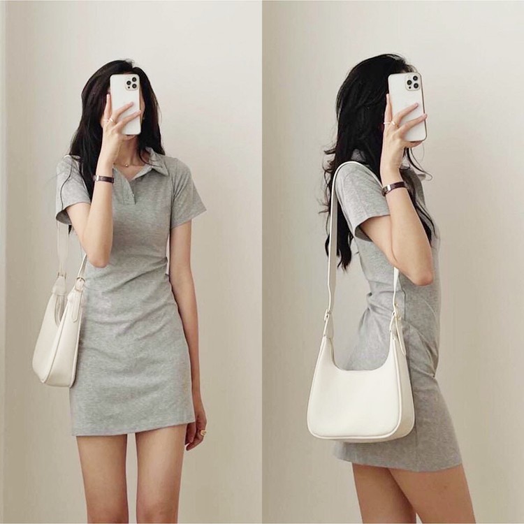 Đầm Body Cổ Polo 3 Màu Pastel Váy Dáng Ôm Ngắn Tay Ulzzang Xinh Xắn