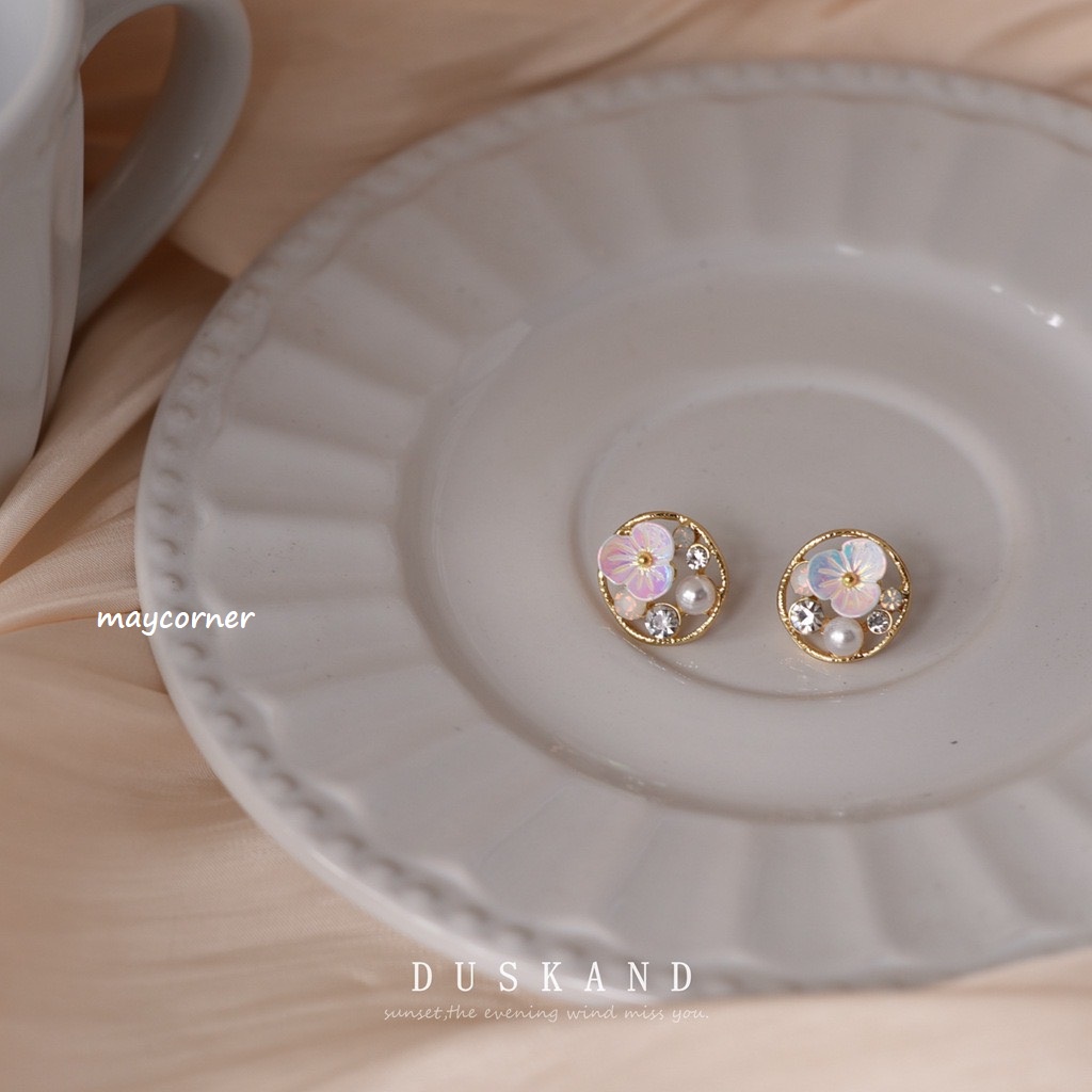 Khuyên tai đính ngọc hoa sang trọng cao cấp mạ 925 sáng B786