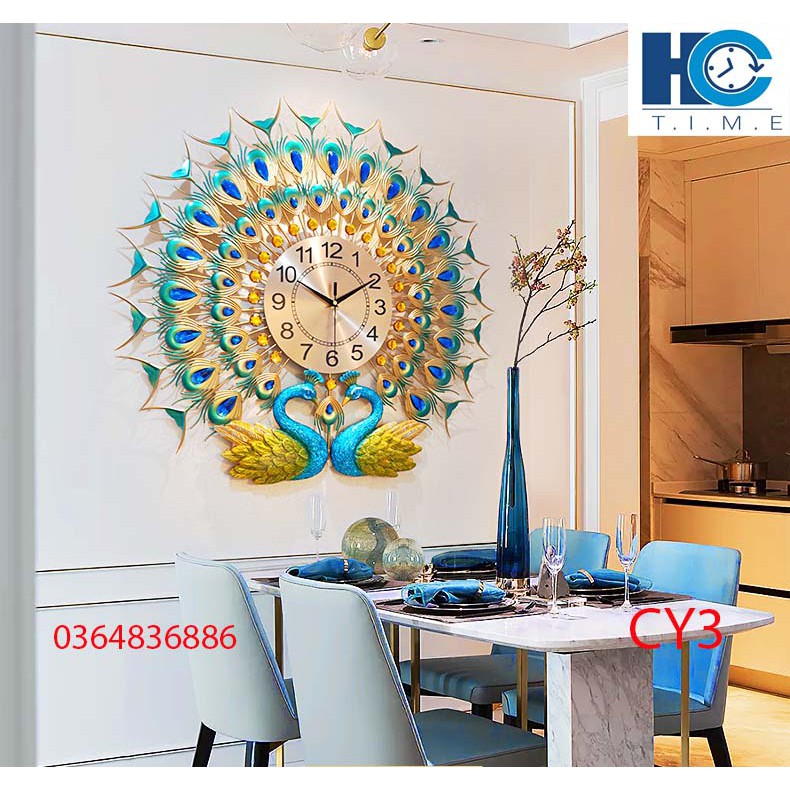 Đồng hồ treo tường trang trí chim công CY3 kích thước 70x70 cm