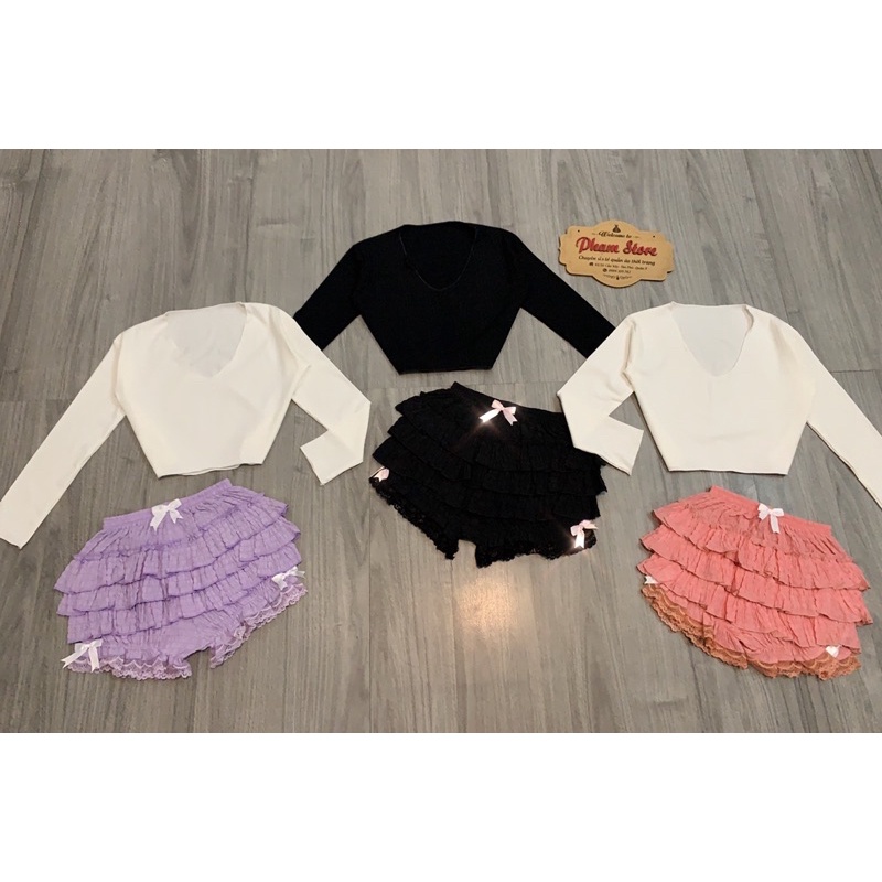 Set áo crop+ quần tầng bèo
