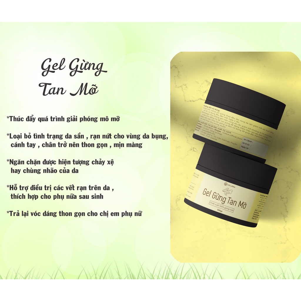 Gel Gừng tan mỡ Cỏ Lành 100G Chiết xuất 100% từ tự nhiên