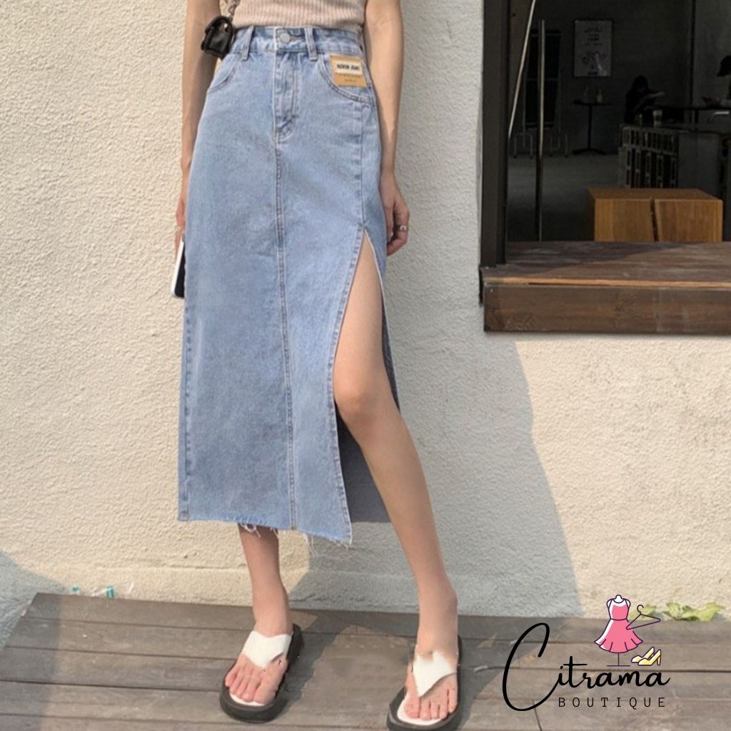 Chân váy bò xẻ tà dáng dài chân váy denim lưng cao quyến rũ cho nữ CVJ02 | BigBuy360 - bigbuy360.vn