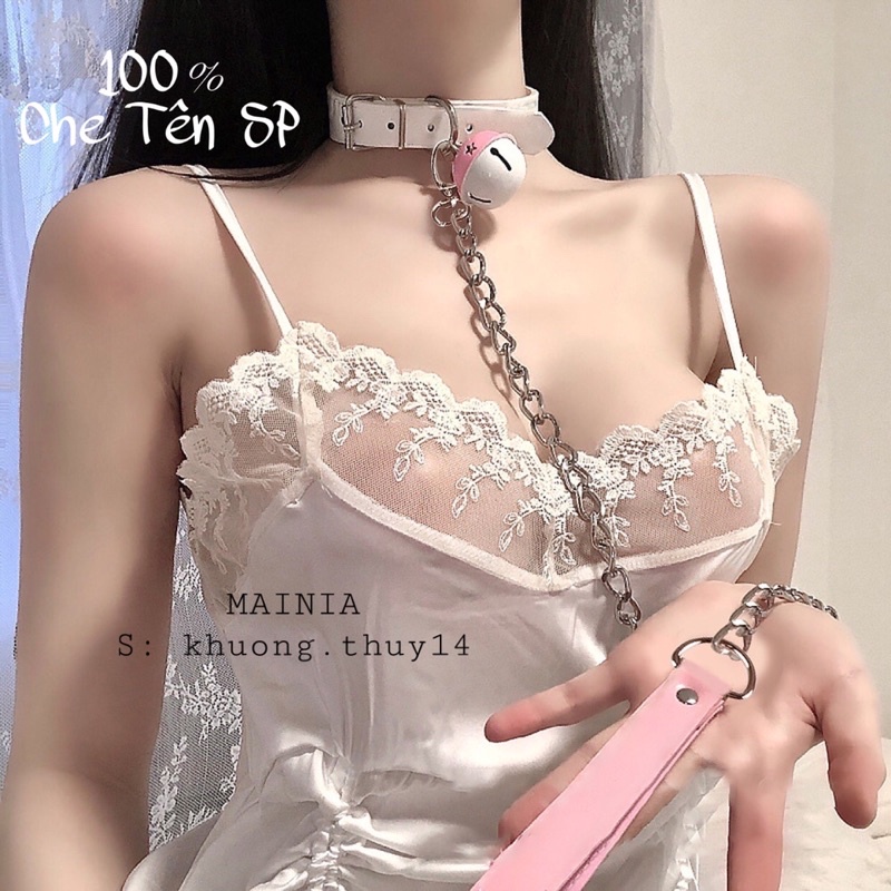 Dây Vòng Cổ Choker Da Phối Xích Bạc Khoen Tim Kết Hợp Mọi Mẫu Váy Ngủ Sexy Quyến Rũ Mainia Shop