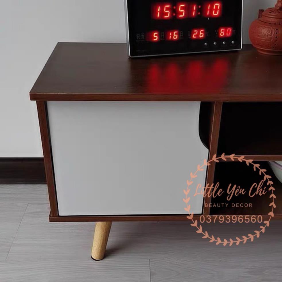 Kệ tivi chân gỗ sồi, mặt gỗ MDF 12mm phủ melamin chống thấm (140*30*42cm)