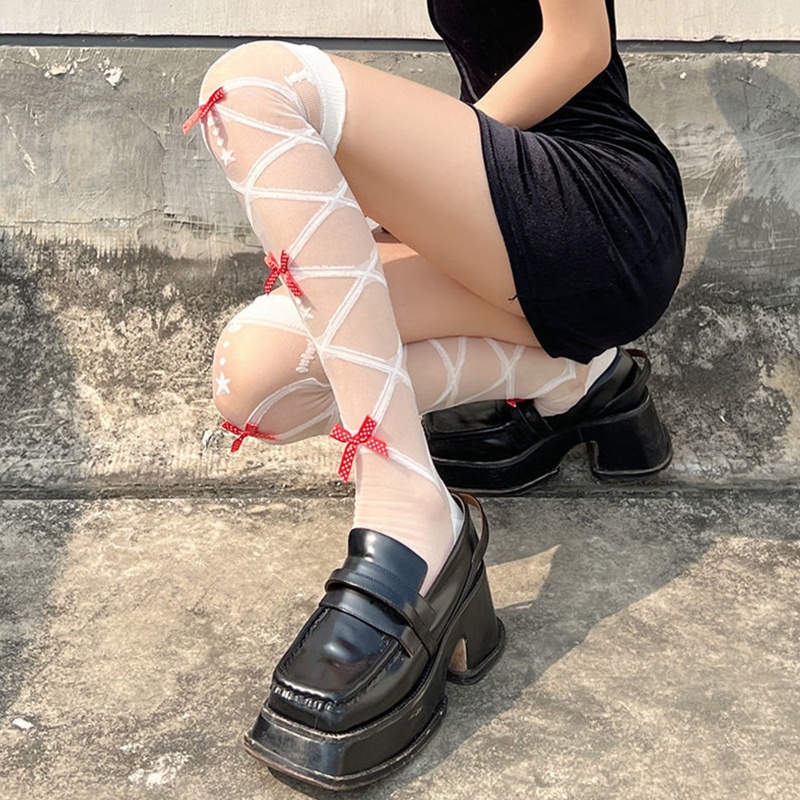 Xixi Vớ Lưới Dài Trên Gối Phối Nơ Phong Cách Lolita Nhật Bản Ngọt Ngào Cho Nữ