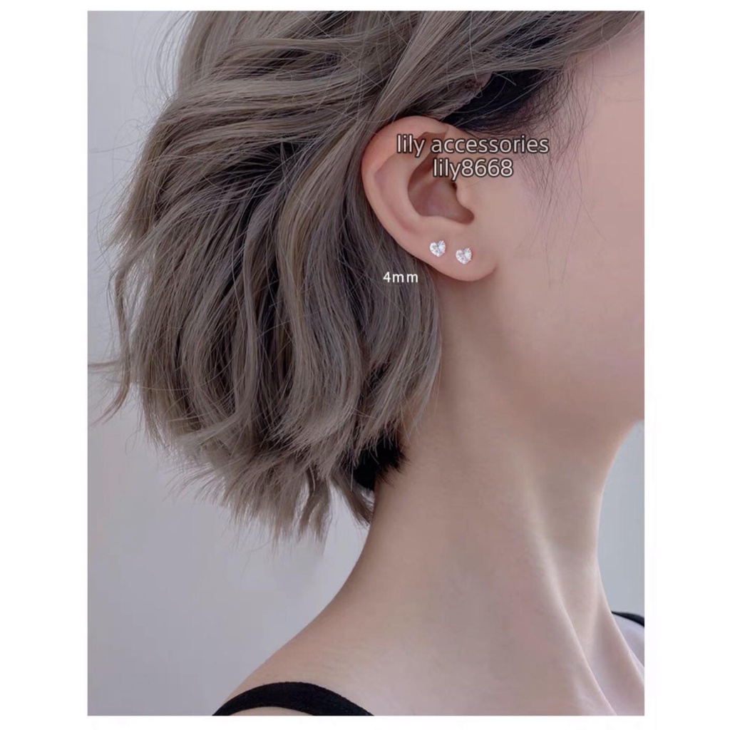 Khuyên tai trái tim đính đá Unisex không gỉ