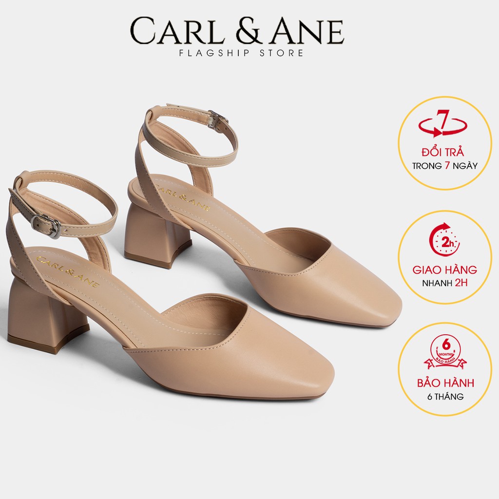 Carl & Ane - [Form lớn lùi 1 size] Giày cao gót thời trang mũi vuông phối dây hở gót cao 5cm màu kem _  CL004