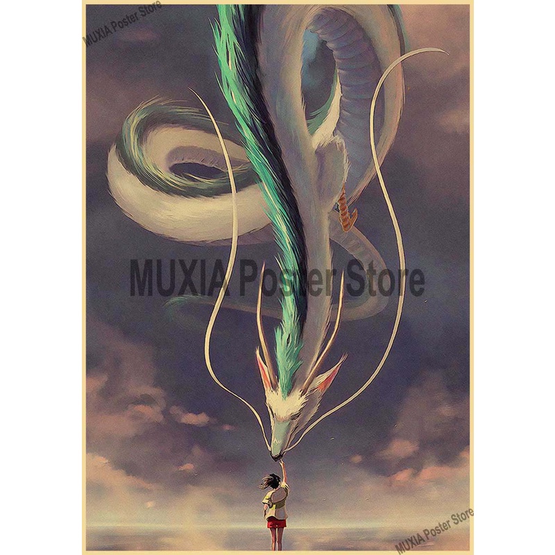 Poster Phim Spirited Away Dán Tường Trang Trí Phong Cách Retro