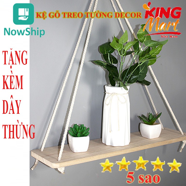 Kệ giá gỗ treo tường gỗ DECOR, TẶNG KÈM dây thừng