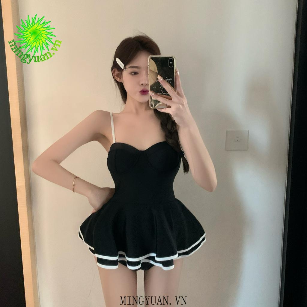 Đồ bơi liền thân màu đen phong cách retro Pháp quyến rũ thời trang 2021
