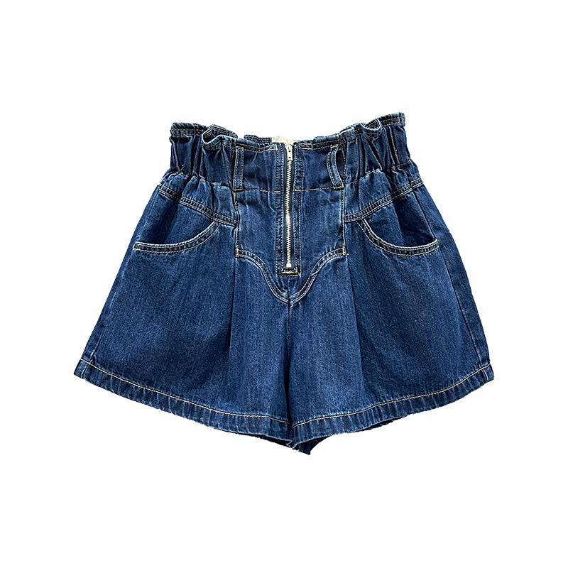 Jiashucheng Quần Short Denim Dáng Chữ a Lưng Thun Co Giãn Phối Khóa Kéo Thời Trang Mùa Hè Cho Nữ