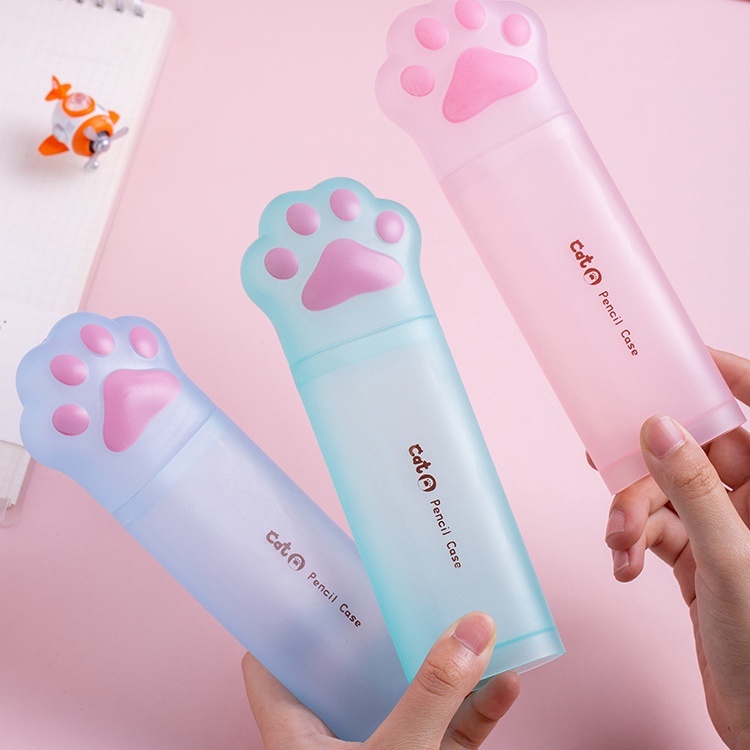 Túi Đựng Bút Bằng Nhựa Cỡ Lớn In Họa Tiết Chân Mèo Dễ Thương Cho Nữ