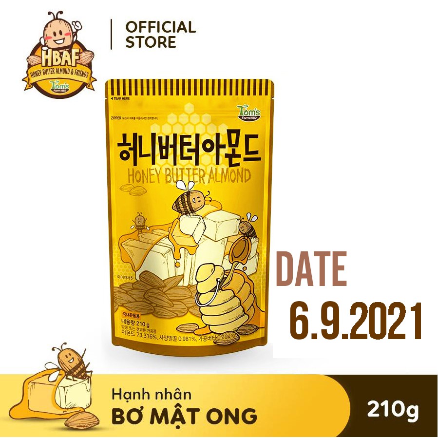 Hạnh Nhân Tẩm Hương Vị Tom's Farm - Gói 210g - Hàng Date Gần