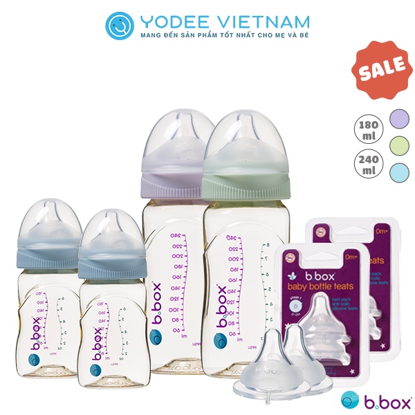 Combo 2 bình sữa B.Box PSSU 180ml + 2 bình sữa 240ml + 2 set núm ti