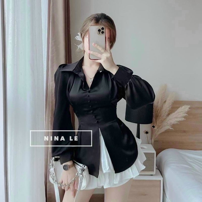 ÁO SƠ MI SATIN SIÊU HOT, ÁO KIỂU SƠ MI XẺ TÀ CỘT NƠ SAU SANG CHẢNH