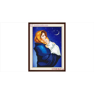 Tranh thêu chữ thập Đức mẹ Maria bồng con 40x52