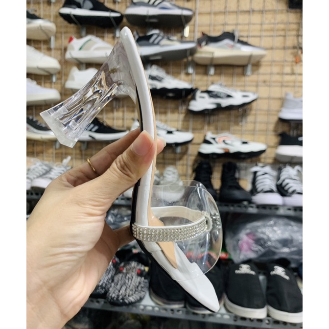 Dép guốc nữ nơ đá 5cm 7 phân quai đế vuông trong mica rẻ