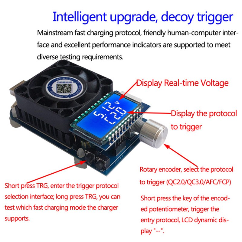 Mô Đun Tải Điện Tử Không Đổi Dòng Điện KZ25 DC4-25V 25W USB Type C QC2.0 / 3.0 AFC FCP