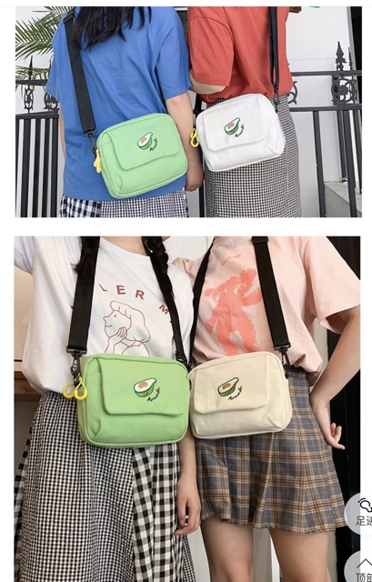 Túi chéo mini vải bố thêu hoa quả cực xinh