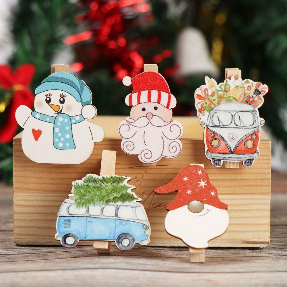 GOGOUP Set 6 Kẹp Gỗ Họa Tiết Hoạt Hình Trang Trí Giáng Sinh